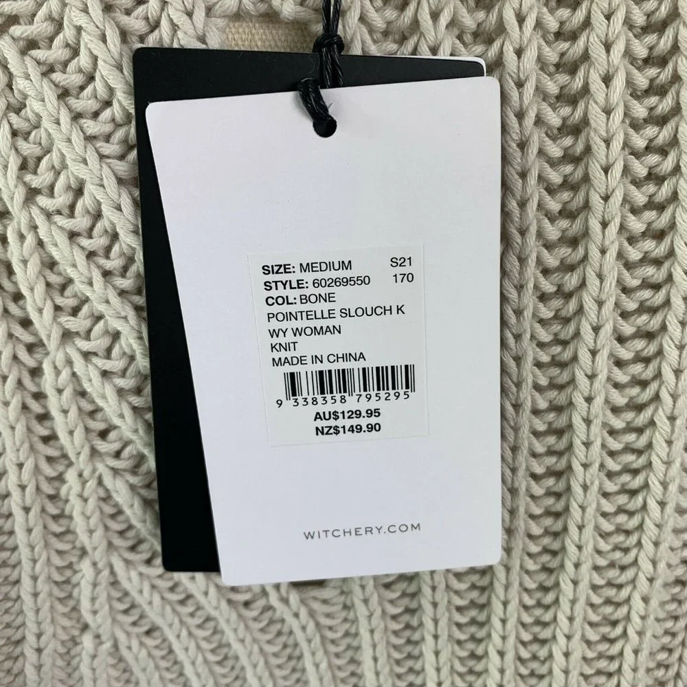 Witchery Womens Pointelle Slouch Crop Knit Bone Cream Size M NWT RRP $129.95 - Picture 4 of 7